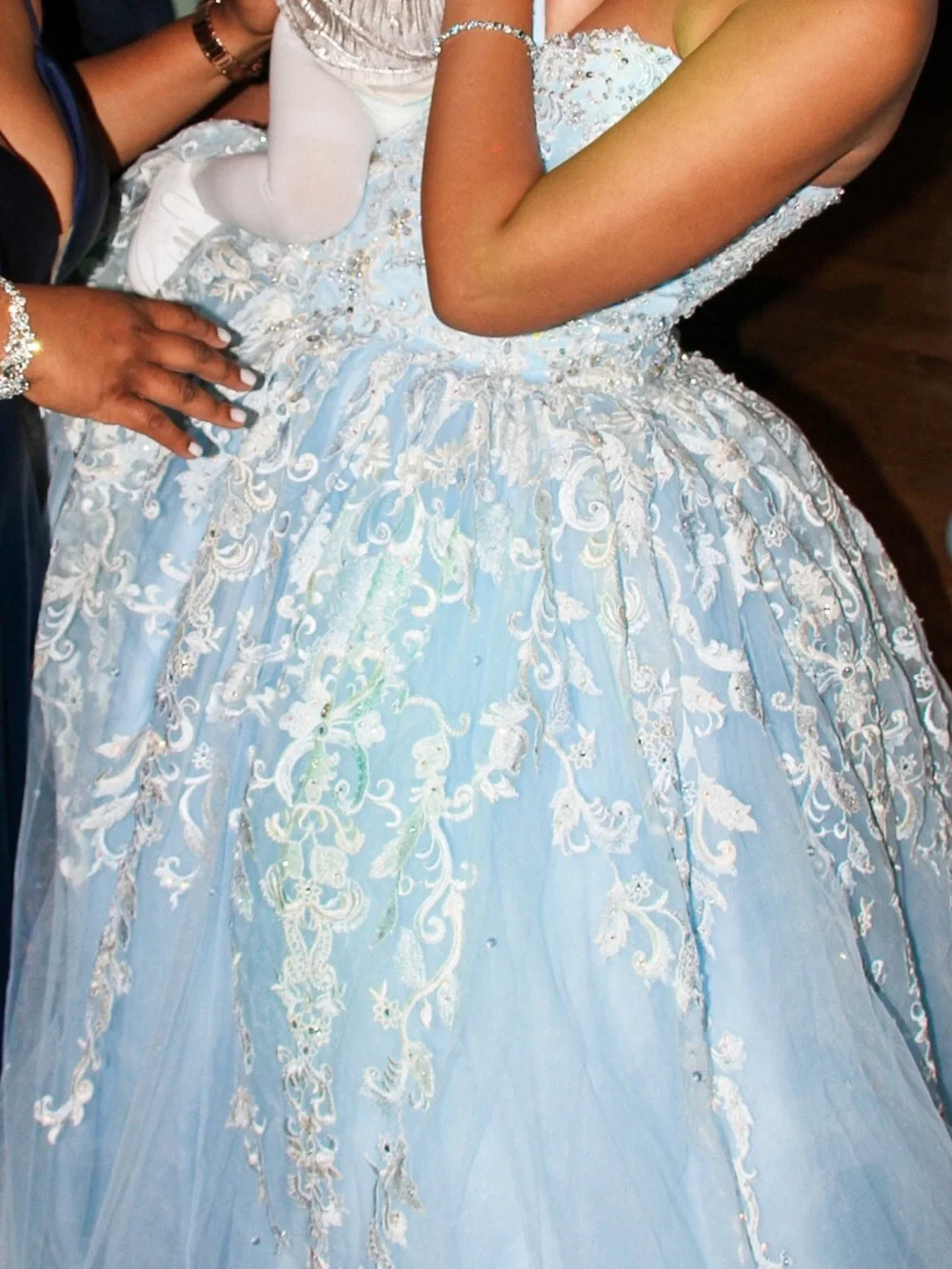 Light Blue Lace Appliqué Tulle Formal Dress